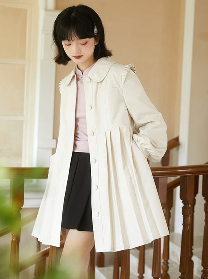 Retro Window Back Ribbon Pleated Coat