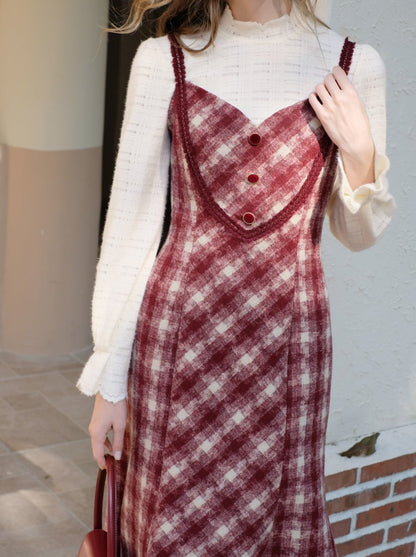 Romantic Retro Check Camisole Dress + Pure White Blouse