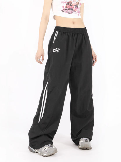 American retro casual sports parachute wide leg pants