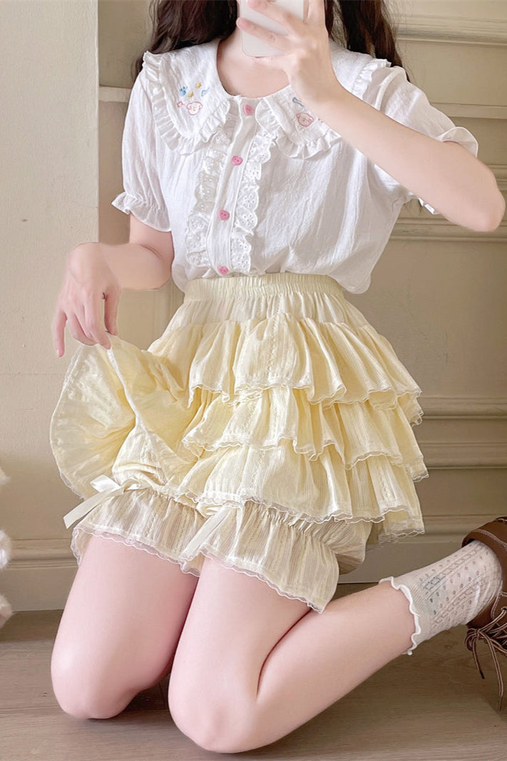 キュートフリルティアードスカートパンツ