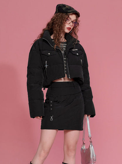 Duck down short jacket + skirt set-up