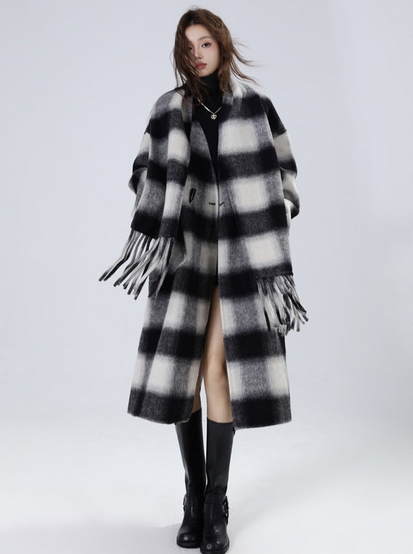 ビックオーバーチェックウールコート