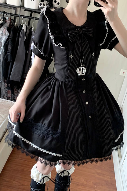 Gothic Doll Striped Lolita Dress + Sleeve