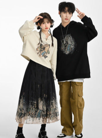 China Butterfly Cropped Sweatshirt + Zip Design Parka Dress + Black Hoodie [Reserved Item].