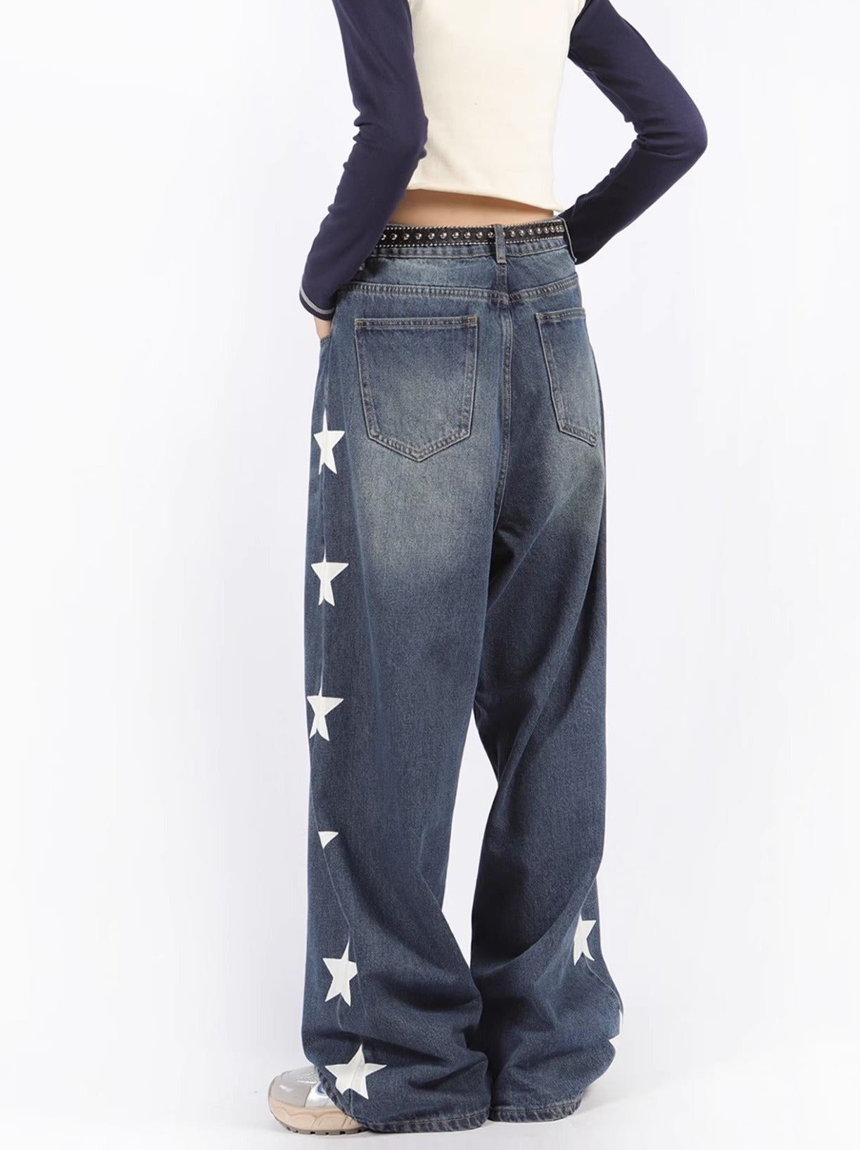 Star Print High Street Retro Rooswide Leg Jeans