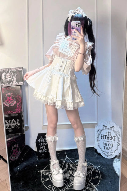 Maid Style Short-Sleeved False Collar Shirt