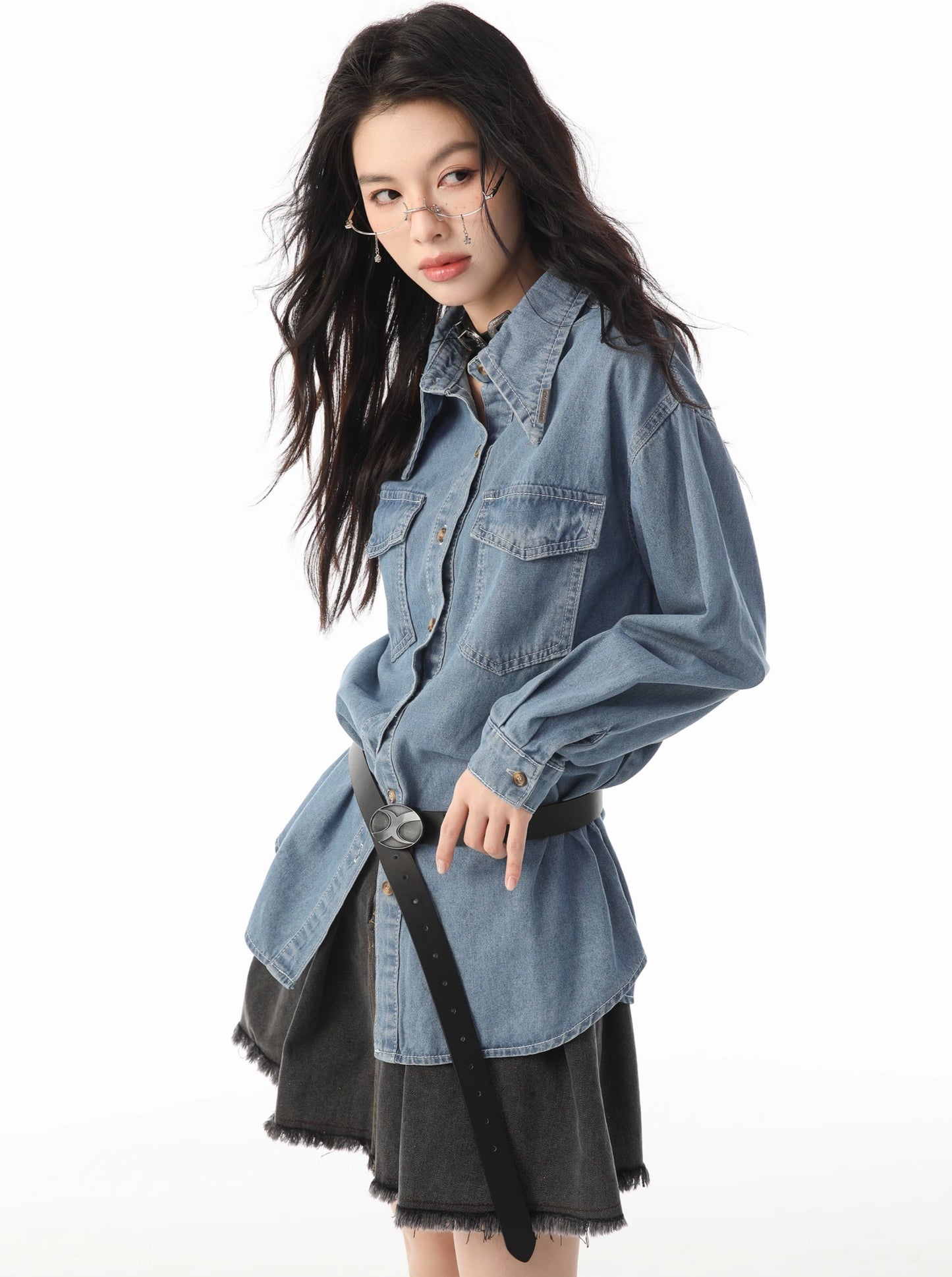 Retro Damaged Blue Denim Shirt