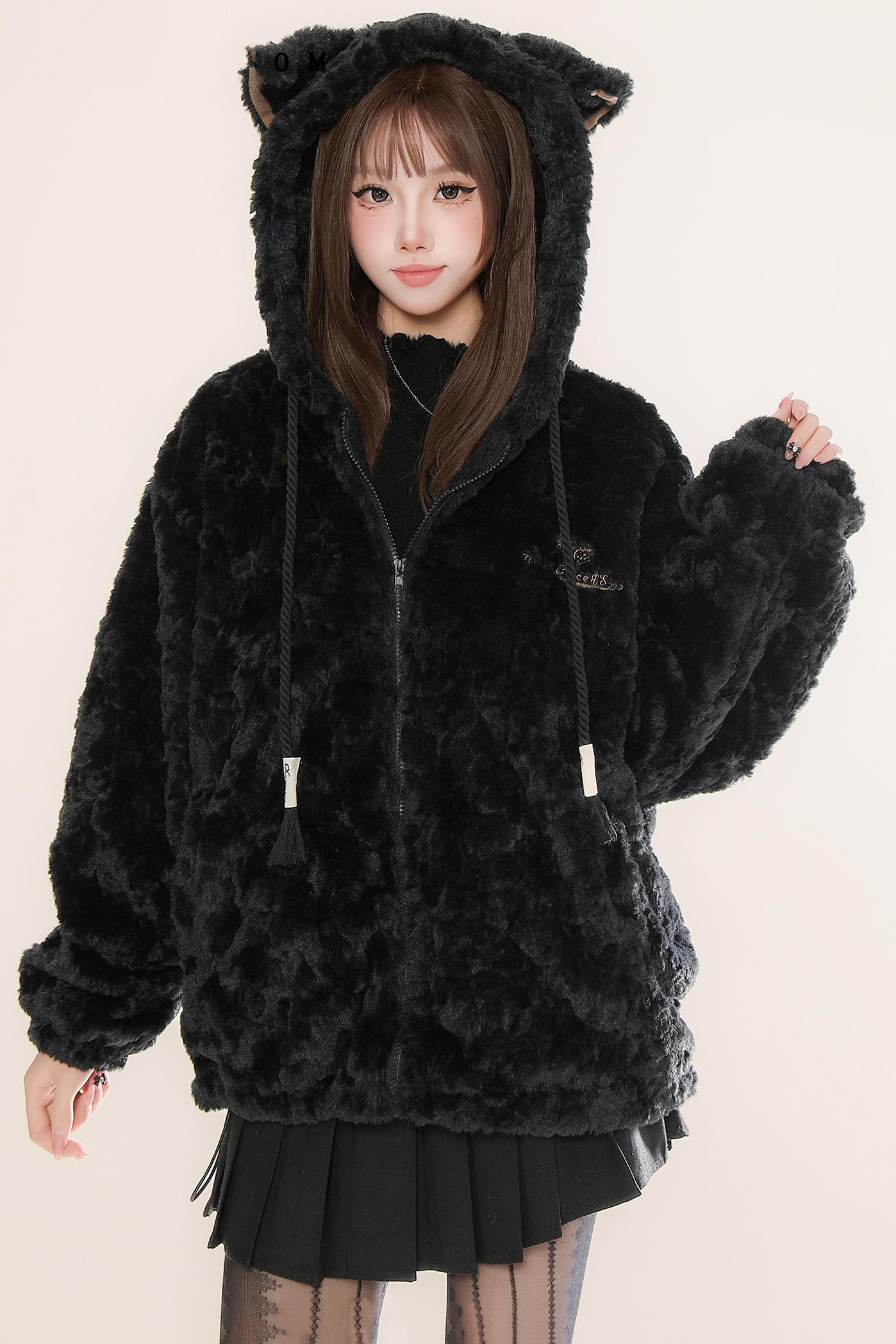 Plush Ear Hooded Warm Jacket