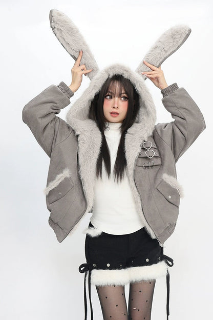 ラビットミストグレイフーデッドジャケット