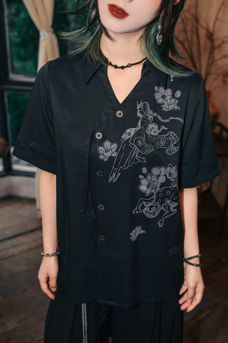 ファントムワールドアシメデザインチャイナモードシャツ