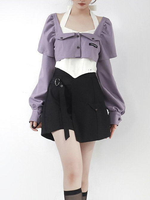 Grape Soda Purple White Shirt Halter Neck Top