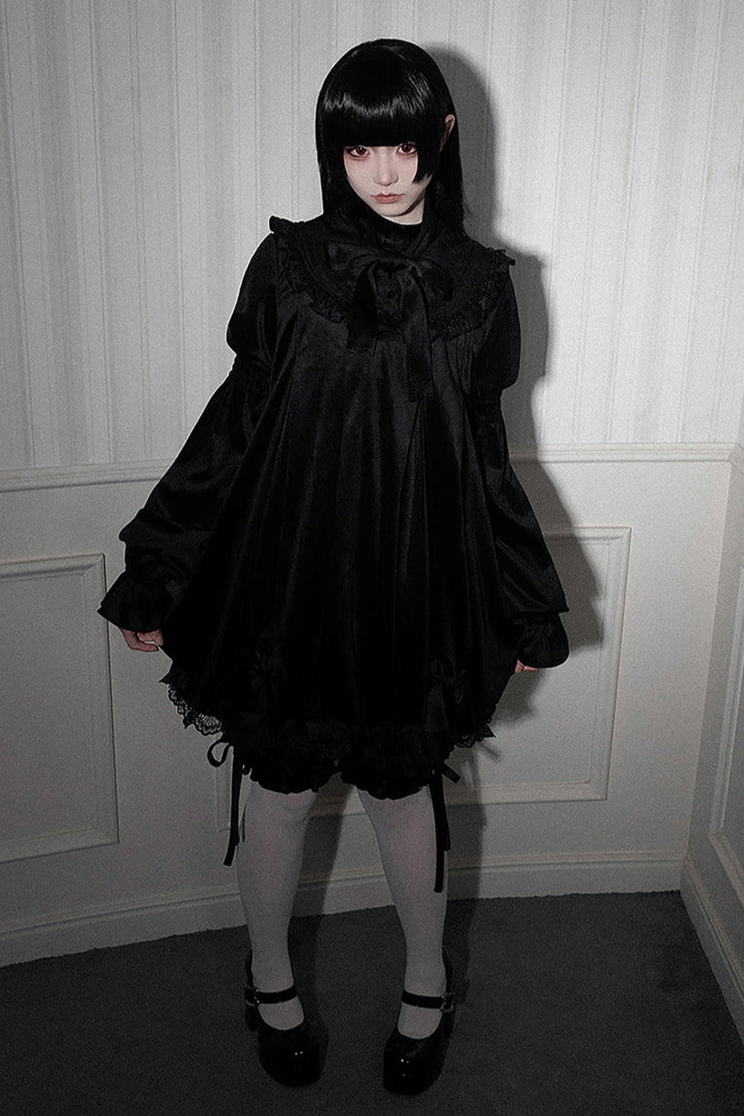 Valerie Dark Gothic Black Velvet Ribbon Dress Setup