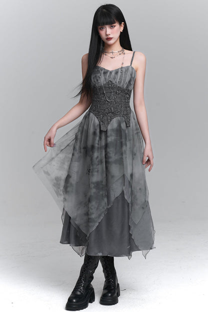 Ghost Girl Gray Suspender Dress