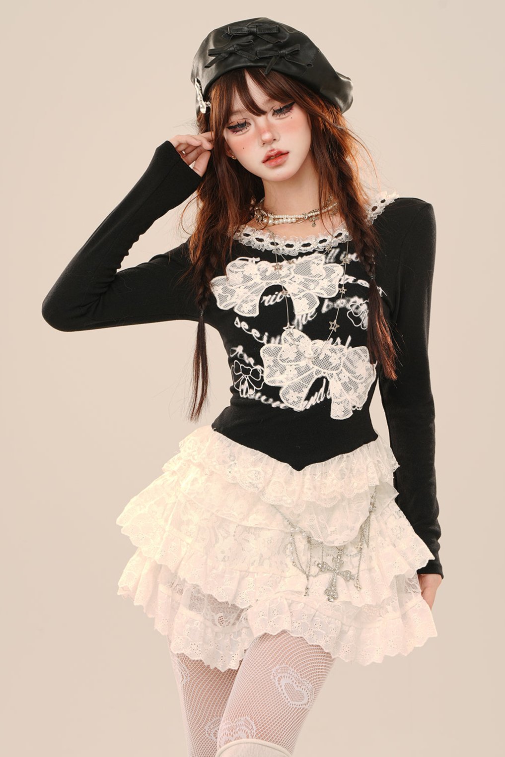 Ballet Lace Long Sleeve Slim Top