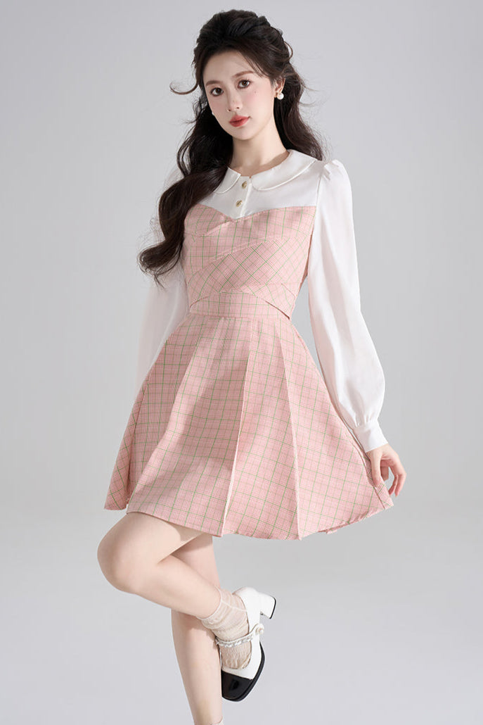 フローラルウエストラインピンクワンピース