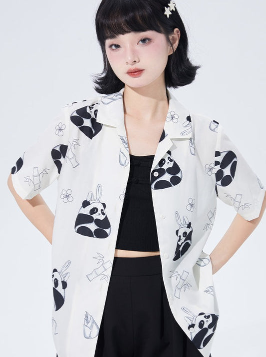 熊猫打印诡计的夏季衬衫