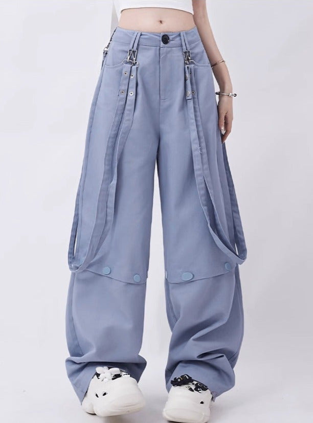 High Street Streamer Design Over -size Suspender Pants