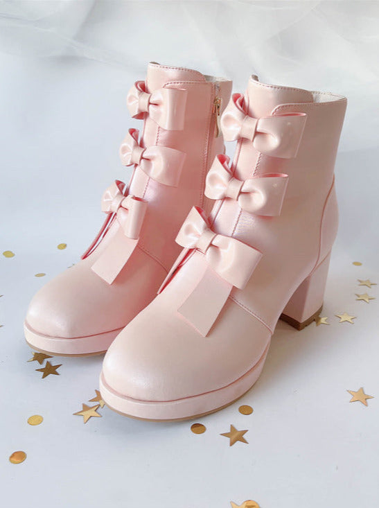 Sweet Ribon Round toe Short Boots