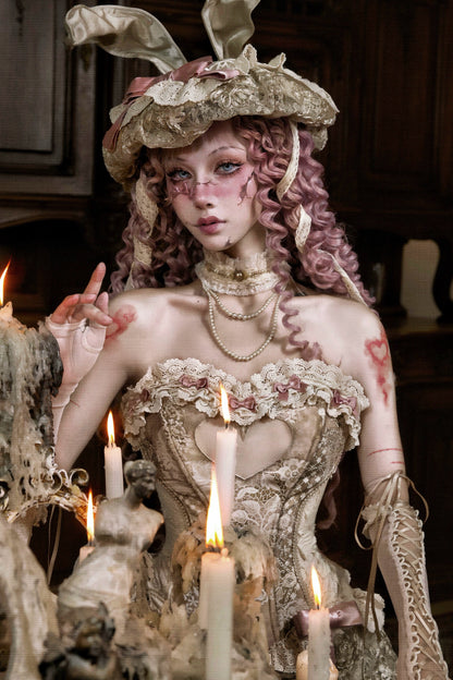 ラブフィッシュボーンコルセットロココフレンチチュニックトリムトップス＋スリーブ＋スリムリボン＋レッグカバー＋チョーカー