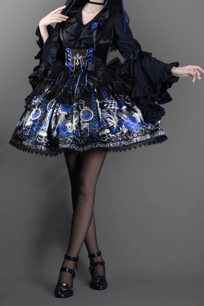[Pre-order Deadline: June 19] Blue x Black / Blue x White Skull Rose Gothic Lolita Spiderweb Tulle JSK Dress