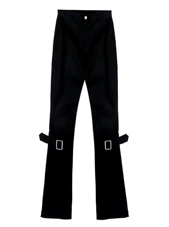メタルバックルレトロパンクドローストリングクロップドパンツ