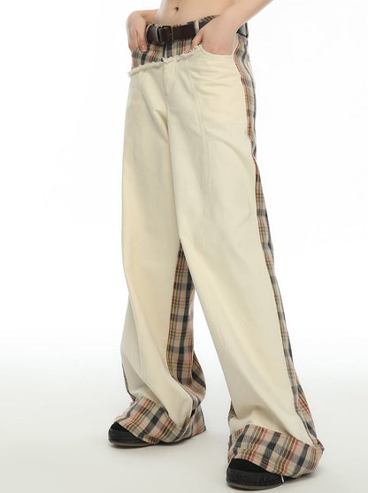 Loose Check Asymmetrical Pants