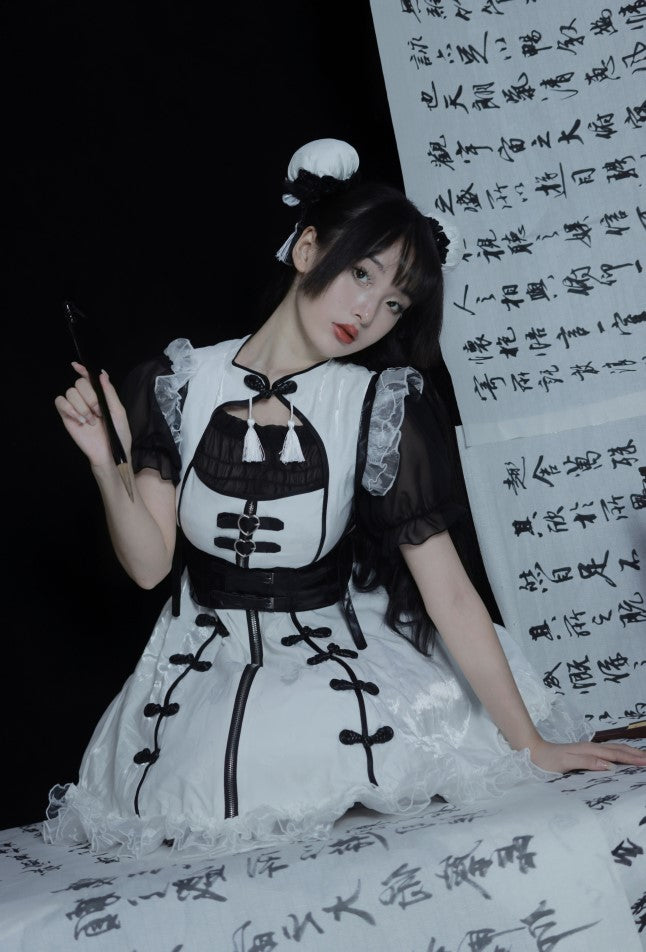 Dark Punk Black White China Stile Dress Suit