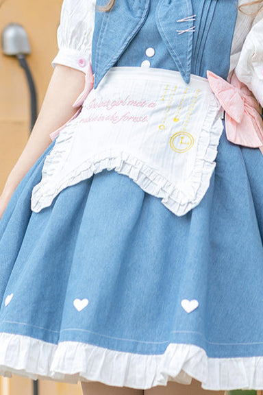 ライトローデニムロリータジャンパースカート＋ドールインナー＋エプロン