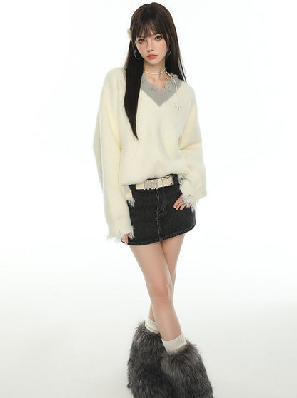 Mink Fur V-Neck Knit