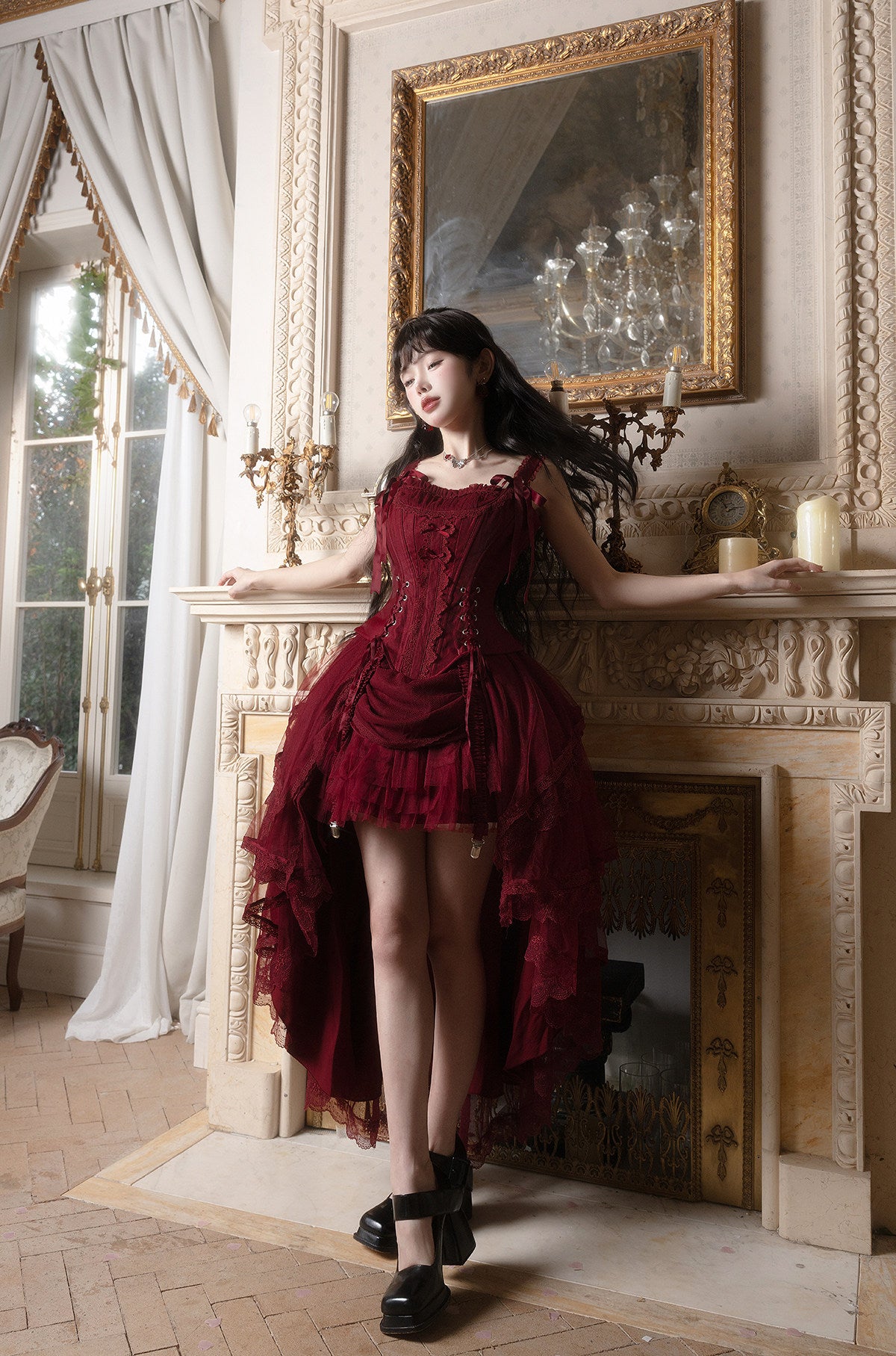 【2月27日予約締切】アンティークランプシャドウシャンパンゴールドストラップリボンビスチェドレスセットアップ