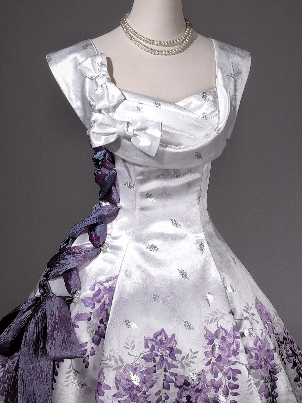 【10月4日予約締切】Black Purple/White Purple Floral Elegant Lolita Satin Side Ribbon Dress