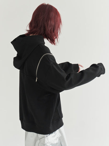 Shoulder Zip Design Hoodie Sweatshirt