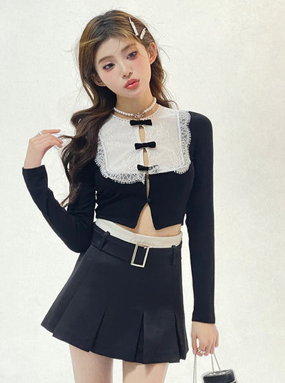 Triple Ribbon Doll Color Top + Velvet Skirt