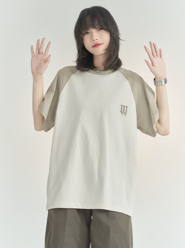 Raglan Sleeve Hit Color Loose Cotton T-Shirt