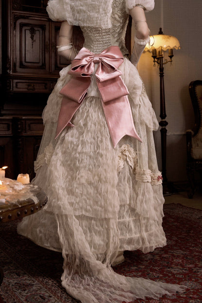 French Elegant Lolita Long Skirt + Hip Cushion Brace Skirt + Big Bow