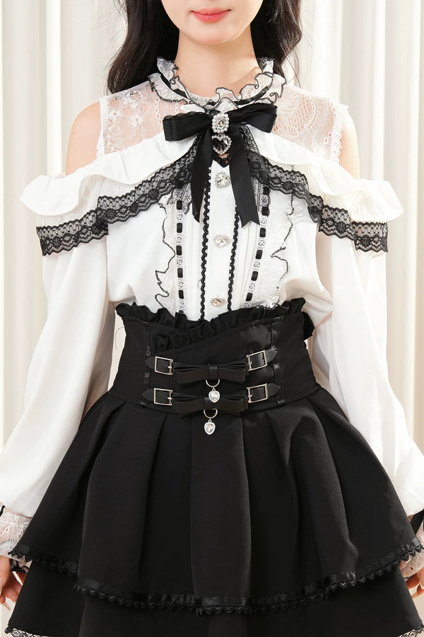 レースリボンオフショルダートップス+スカート