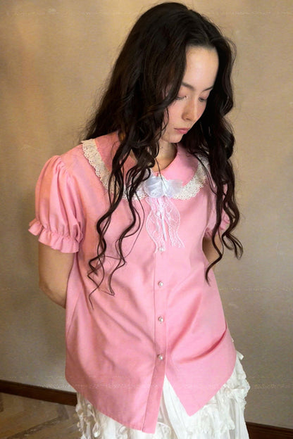 Camisa de algodón con mangas abullonadas de muñeca de cuento de hadas