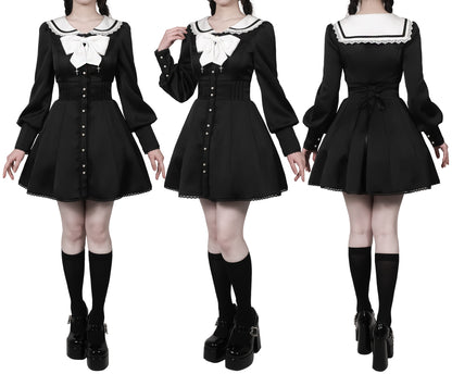 [Reservation Deadline: March 4] Dark Gothic Lace Sailor Color Cross Ribbon Dress