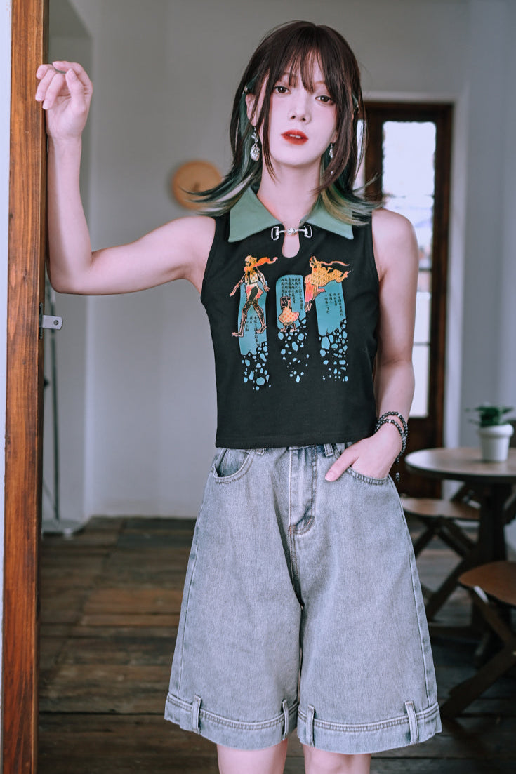 ウォッシュブルーデニムハーフパンツ