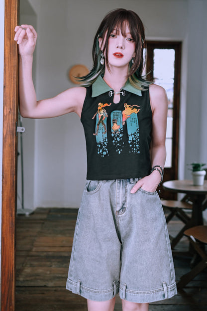 ウォッシュブルーデニムハーフパンツ