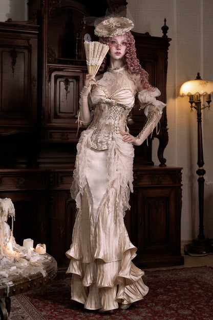 フレンチロココサテンロングマーメイドスカート