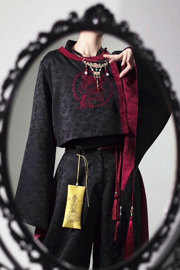 チャイナダークパターンレイヤードイレギュラースーツ