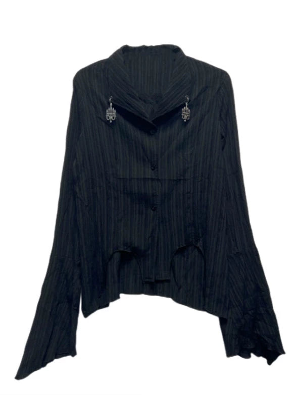 Dark Retro Black Irregular Long Sleeve Shirt