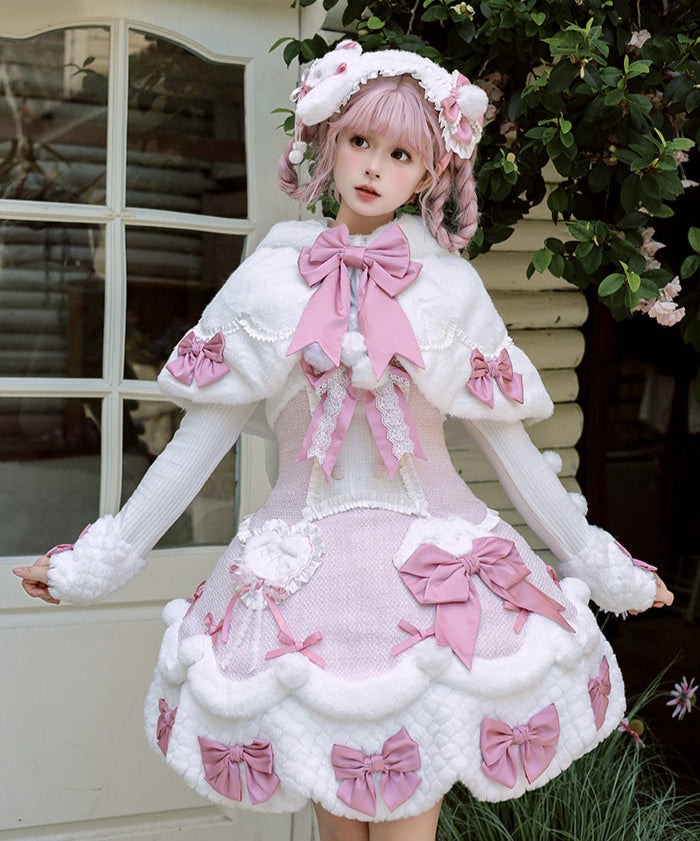 [Deadline for reservations: December 8] Frosted Sugar Rabbit Fur Ribbon Strap Dress
