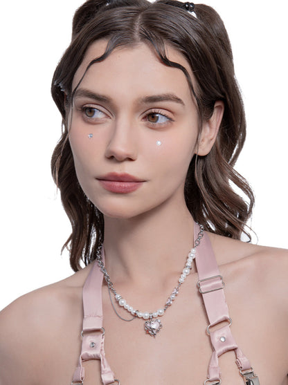 Pink Love Pearl Asymmetrical Design Necklace