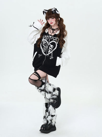 Heart Design Loose Over Hooded Hoodie