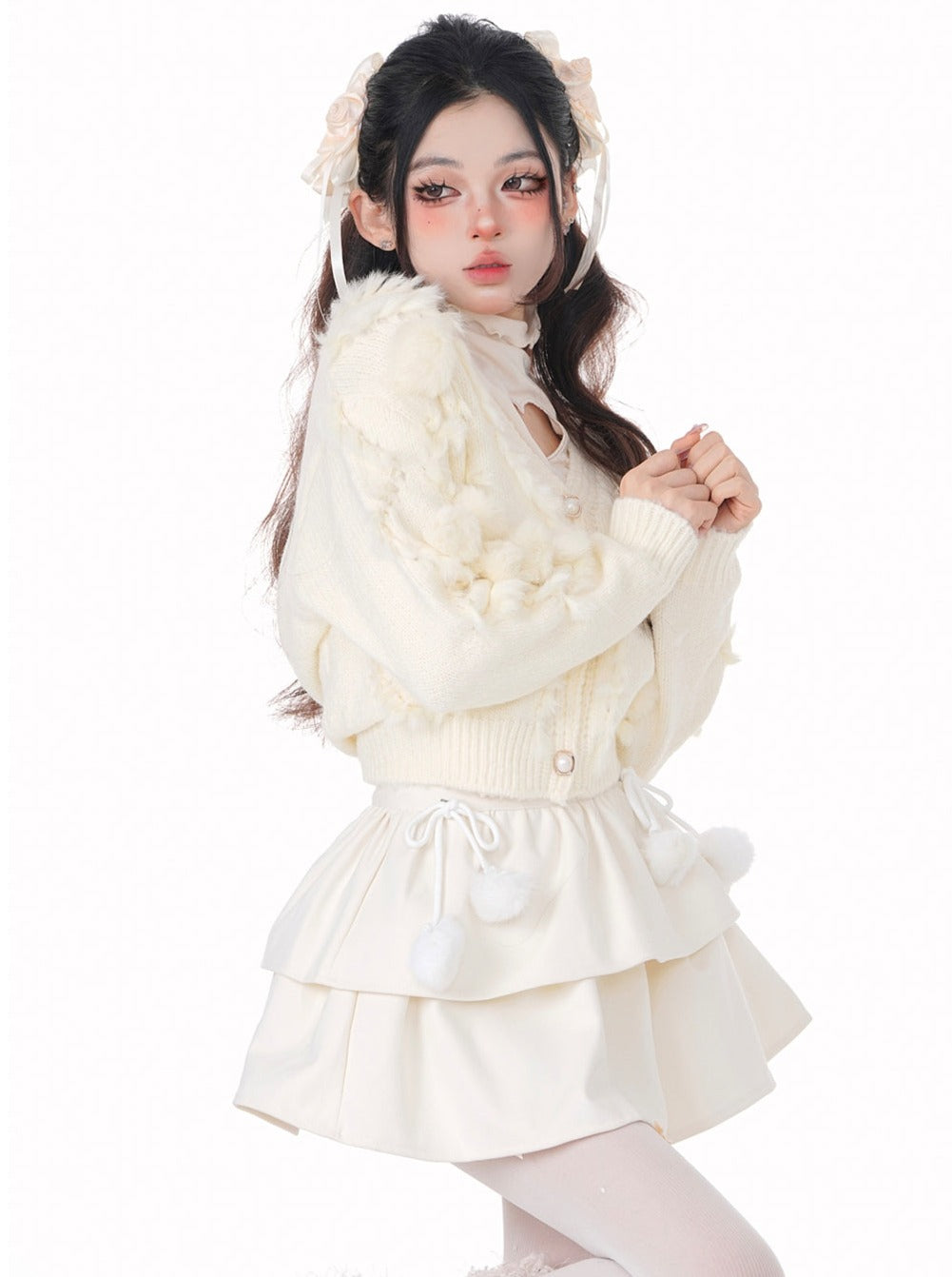 Snow Fur Ball Flared Skirt [Reserved Item