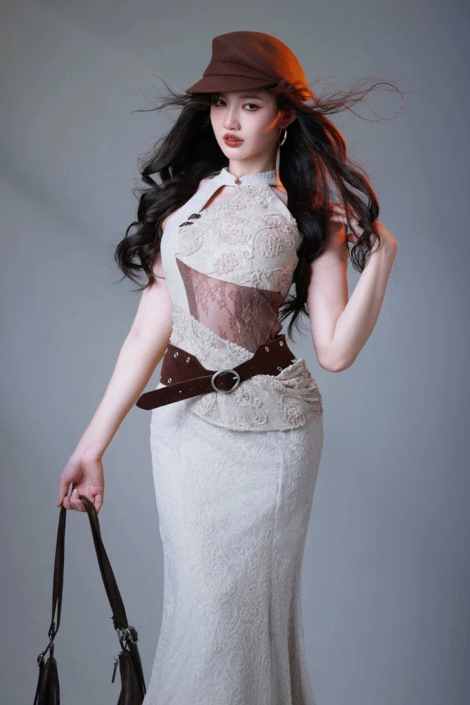 White Lace Sheer Mode Dress