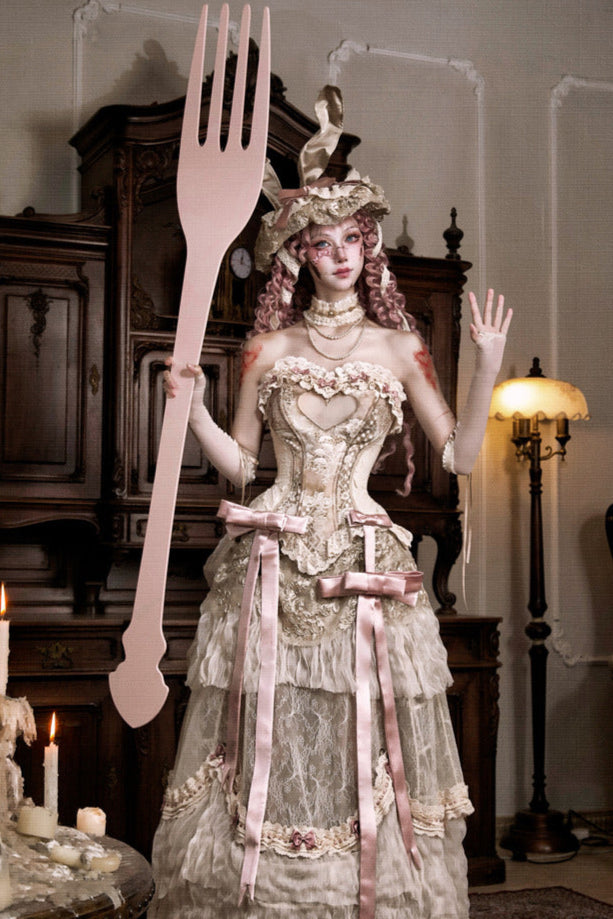 French Elegant Lolita Long Skirt + Hip Cushion Brace Skirt + Big Bow