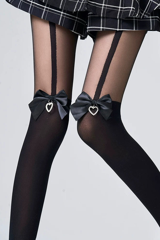 하트 리본 시스루 스타킹